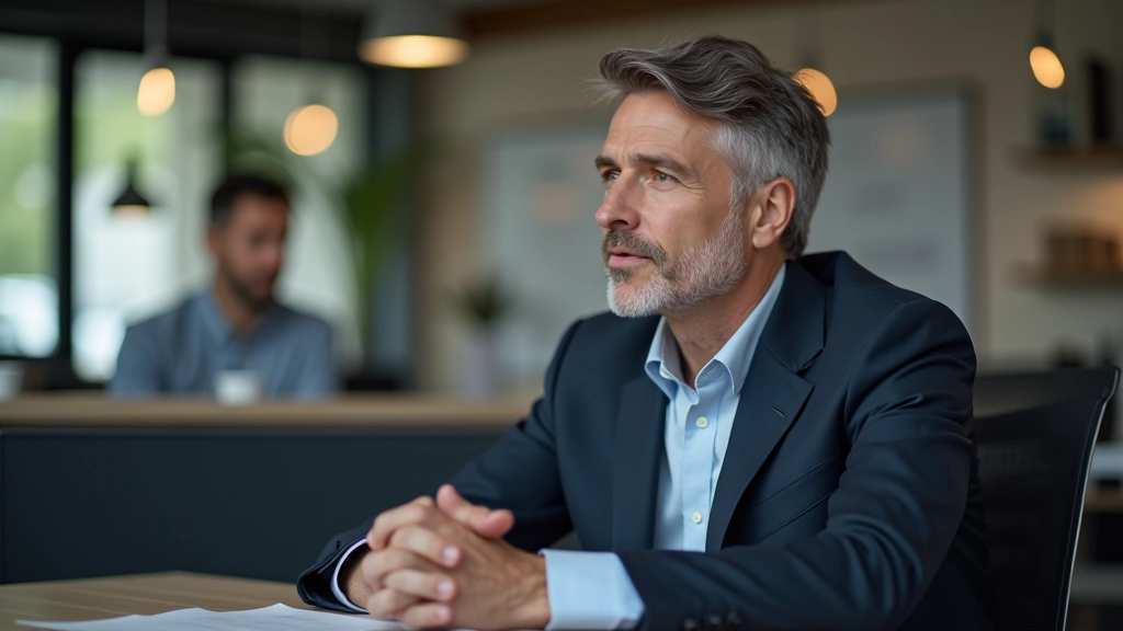 Twee collega's zitten aan een bureau, een schrijft notities terwijl de ander spreekt, professionele sfeer, warm kantoorlicht