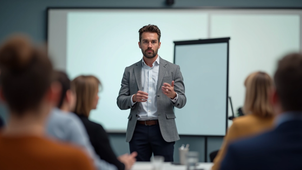 Trainer geeft demonstratie van effectieve communicatietechnieken aan groep