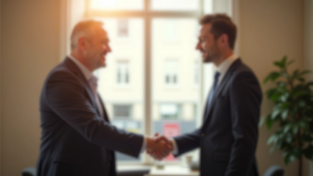 Twee personen geven elkaar een hand na een goed gesprek, blijken opgelucht en verbonden