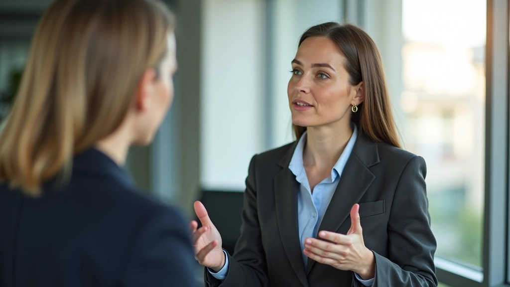 Vrouw die duidelijk spreekt in een professioneel setting, toont zelfverzekerde communicatie